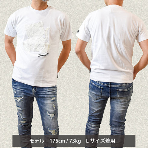 【LUXE/R】半袖合皮アップリケ猫Tシャツ