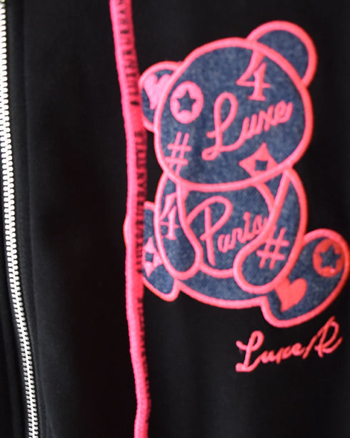 【LUXE/R】アップリケ刺繍クマ　ZIPパーカー